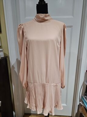 TCEC Peach Long-Sleeve High-Neck Pleated Hem Dress, NWT